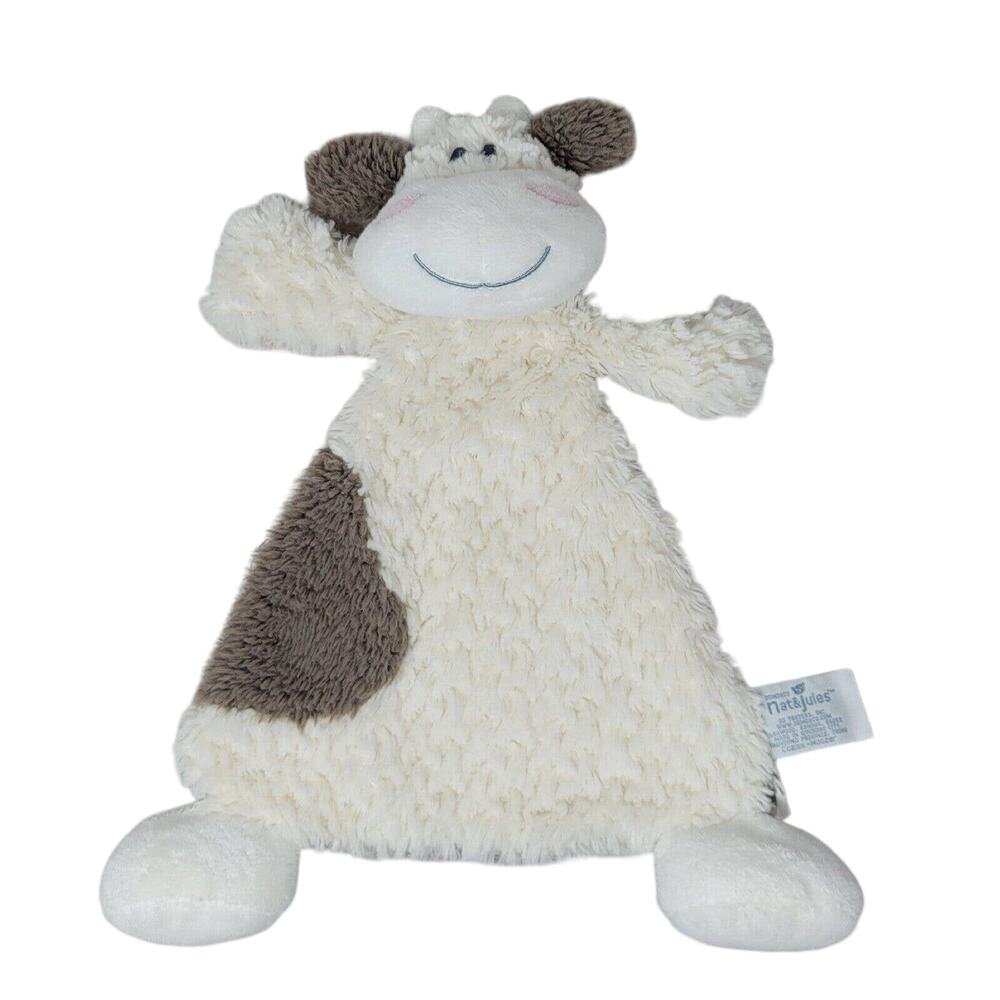 Baby Lovey Cow Plush Rattle Demdaco Nat Jules Comfort Security Clutch Blankie
